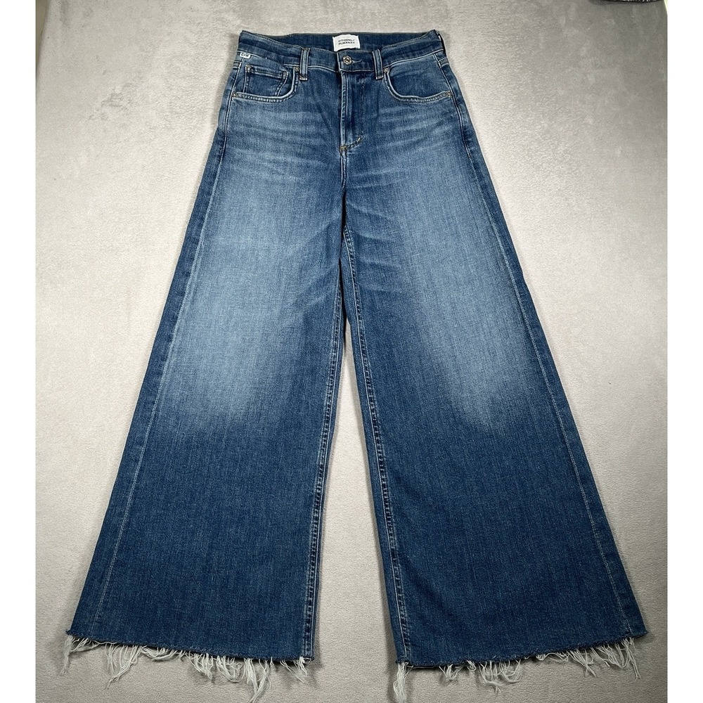 Citizens of Humanity Lyra High Rise Wide Leg Jeans Womens 25 Blue Raw Hem